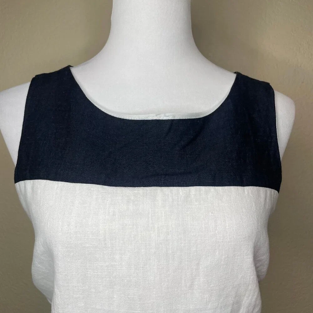 SMEG Collection Coastal Prep Colorblock 100% Linen Shift Dress Size 46 (US 10)